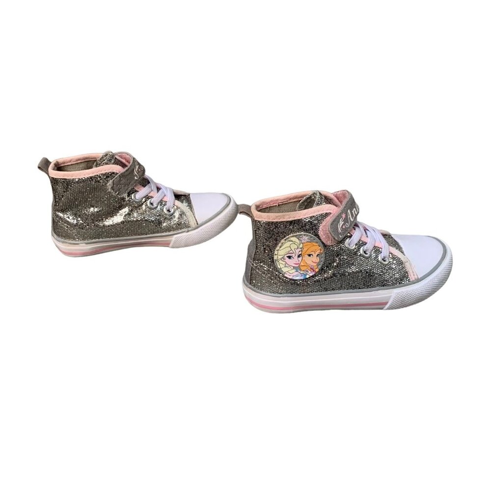 DISNEY FROZEN Metallic High-Top Sneakers Girls 7 Anna Elsa Silver Running Shoes